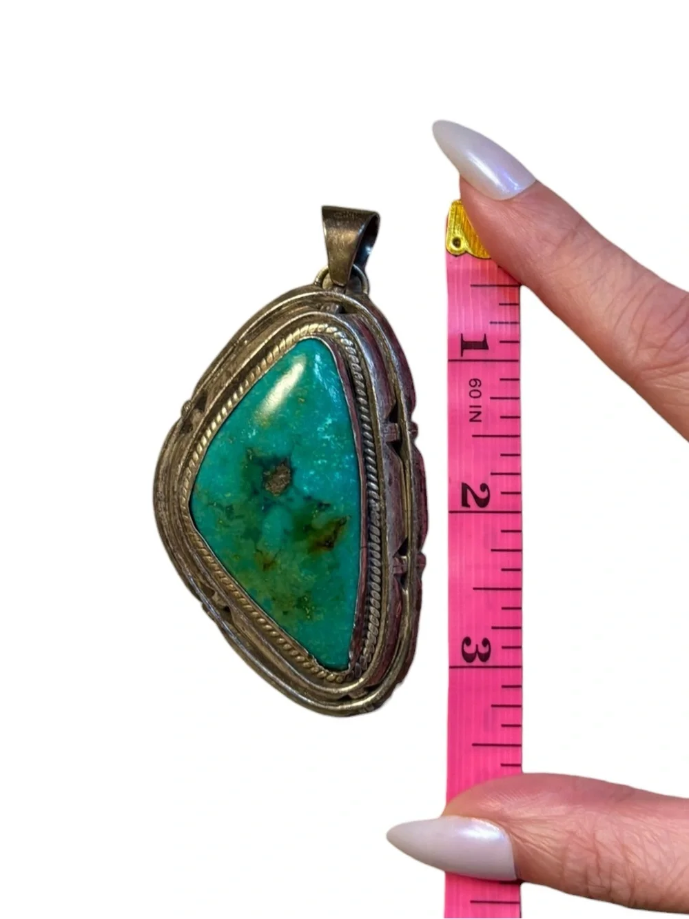 Vintage Navajo Sterling Silver Turquoise Pendant Large 81g Hallmarked